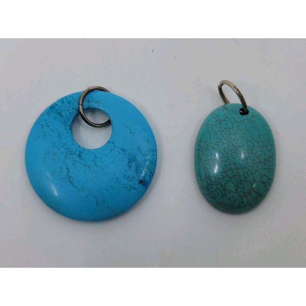 2 Large Natural Turquoise Polished‎ Stone Necklace Pendants